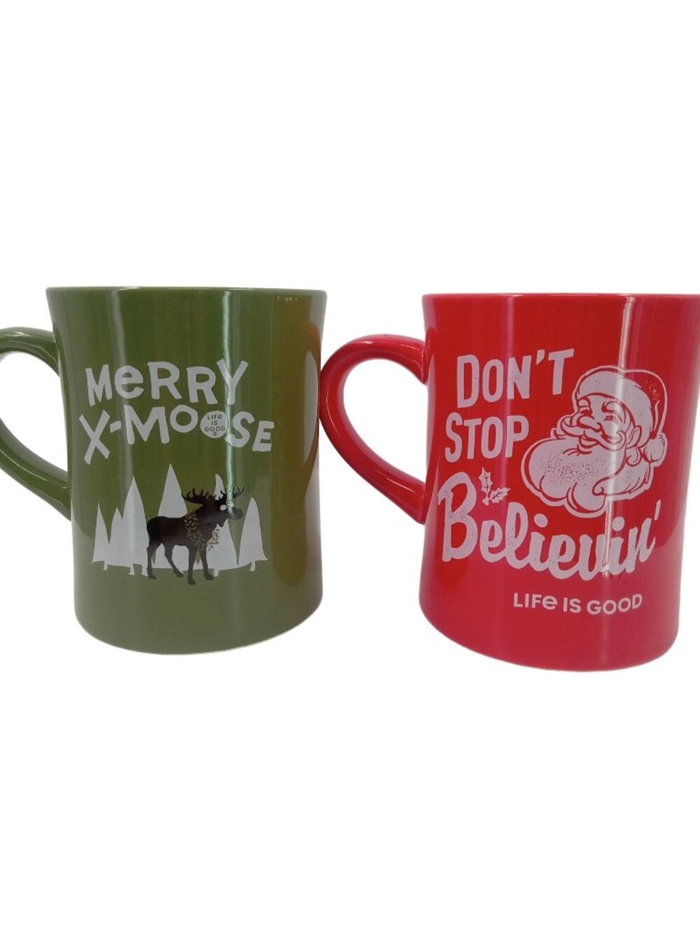Life Is Good Christmas Santa Moose Mugs Coffee 16 oz Don't Stop Believing Santa